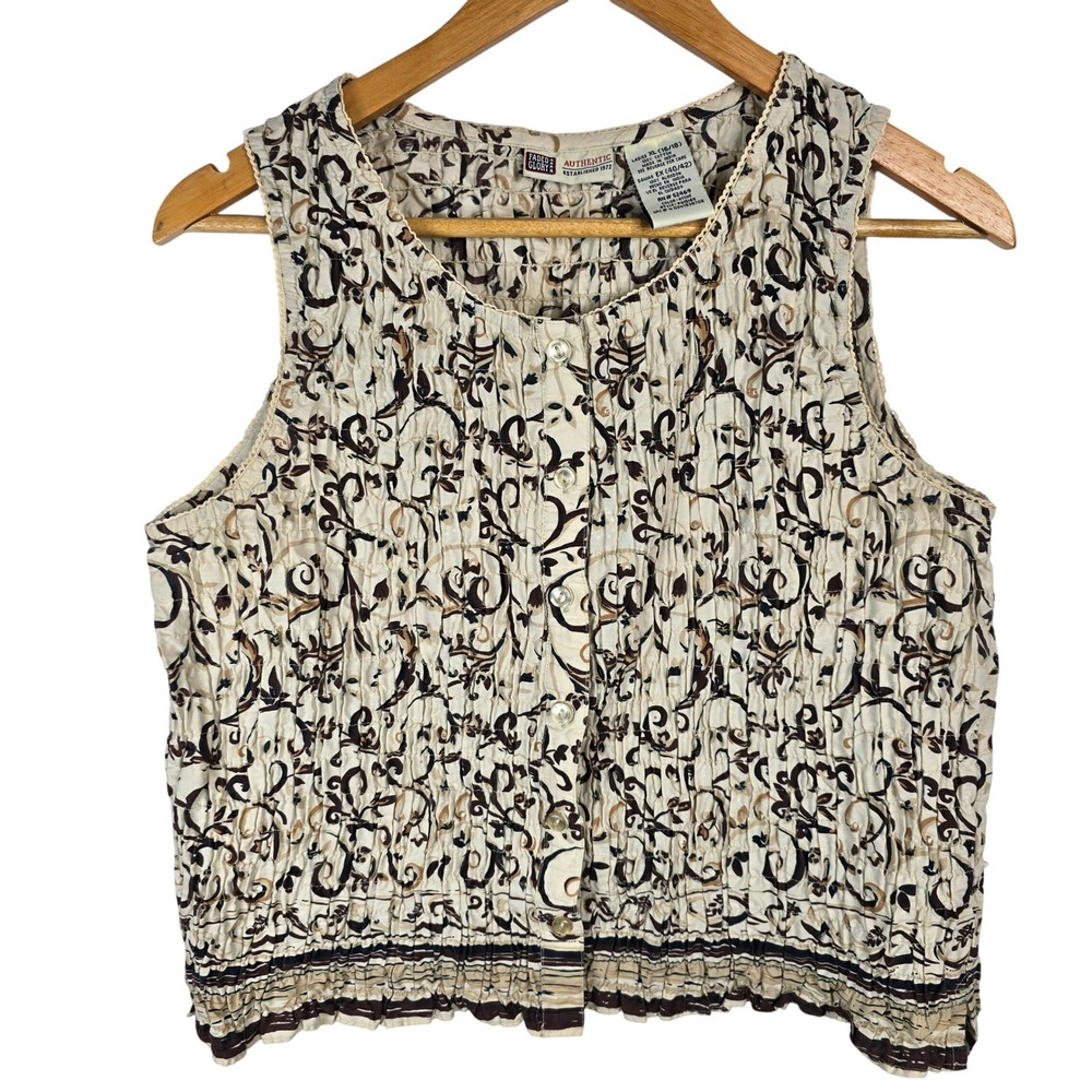Faded Glory Sleeveless Top XL Floral Print Button Up‎ Smocked Waist Blouse